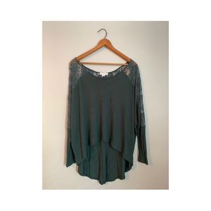 Hunter green, long sleeved, high-low top